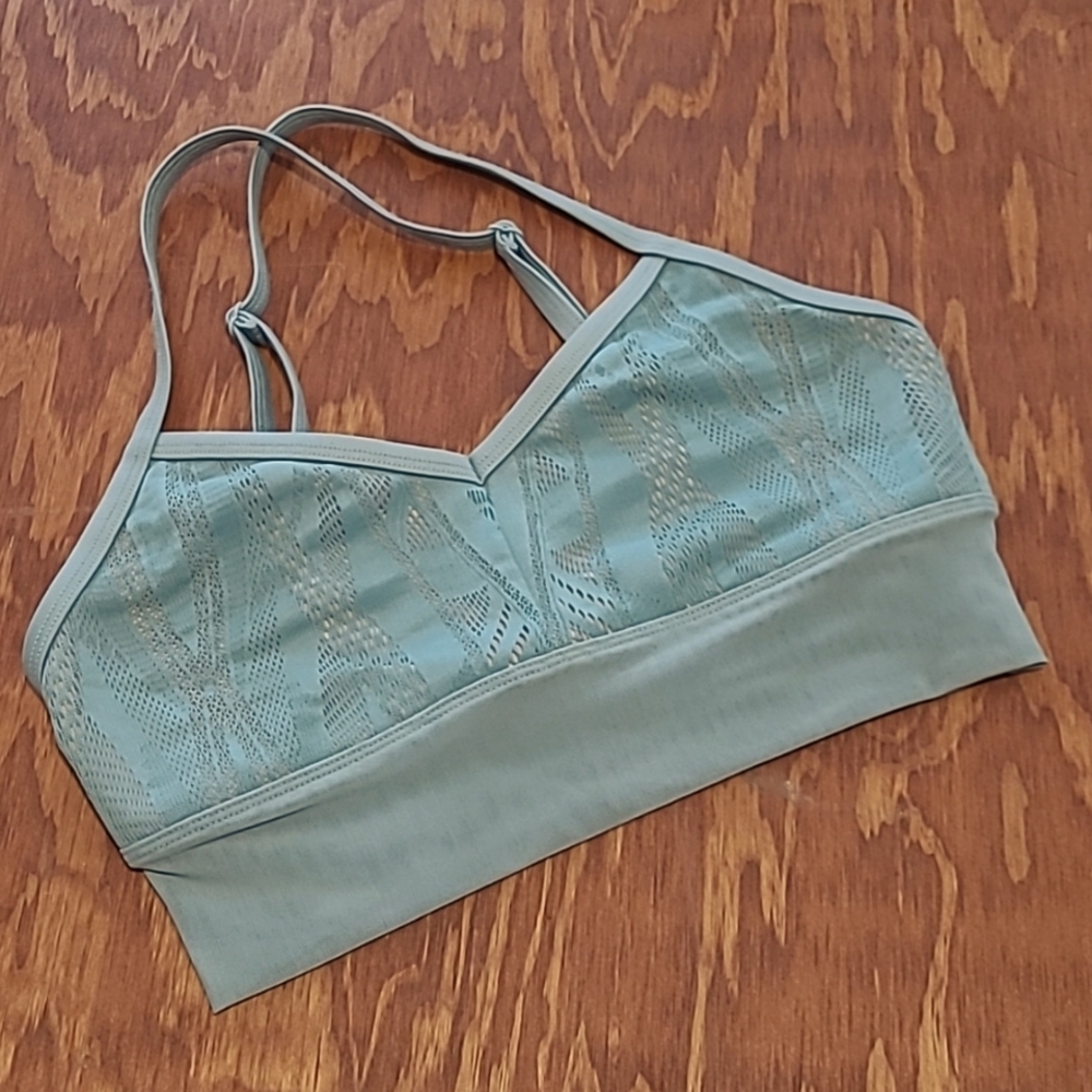 Alo Yoga Aria Bra Top Crop Hot Yoga Wear Lace Robin Blue Rare Sz XS